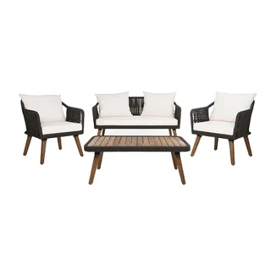 Safavieh Raldin Patio Collection 4-pc. Conversation Set Weather Resistant In Black