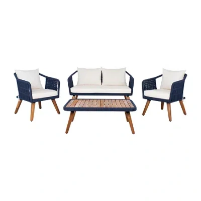 Safavieh Raldin Patio Collection 4-pc. Conversation Set Weather Resistant In Blue