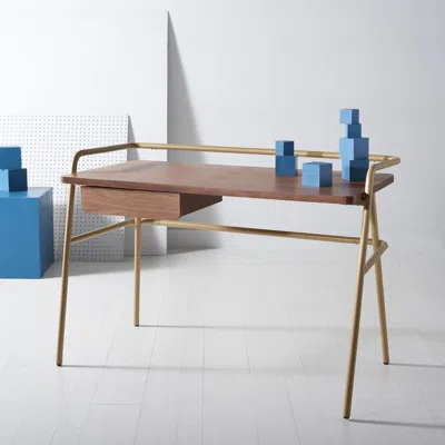 Safavieh Regis Metal And Wood Desk In Gold