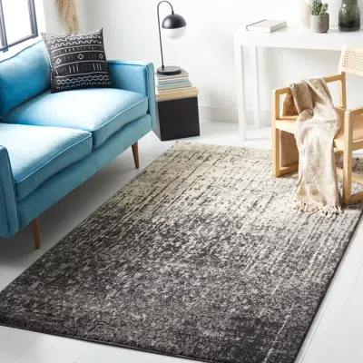 Safavieh Retro Machine Made Area Rug, Black / Light Grey Contemporary Style Easy Care In Gray