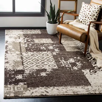 Safavieh Retro Machine Made Area Rug, Creme / Brown Contemporary Style Easy Care