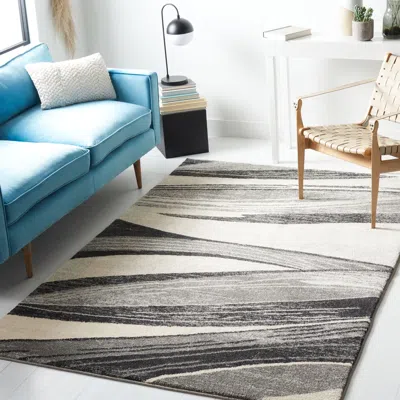 Safavieh Retro Machine Made Area Rug, Light Grey / Ivory Contemporary Style Easy Care In Neutral