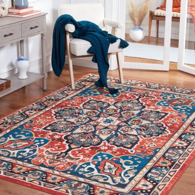 Safavieh Riviera Non-slip Machine Washable Area Rug, Black / Red Traditional Style Easy Care In Multi