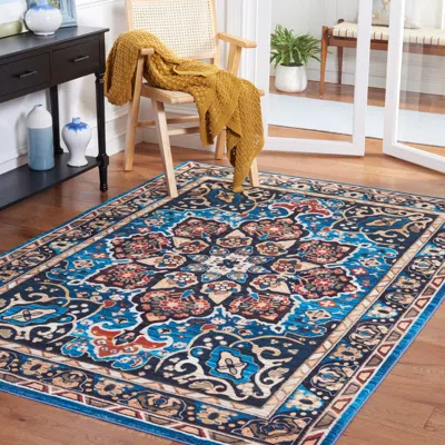Safavieh Riviera Non-slip Machine Washable Area Rug, Blue / Black Traditional Style Easy Care In Multi
