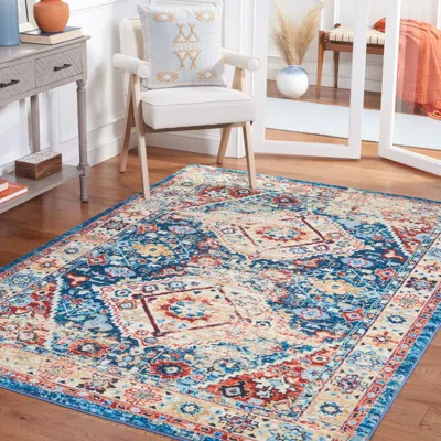 Safavieh Riviera Non-slip Machine Washable Area Rug, Blue / Gold Traditional Style Easy Care In Multi