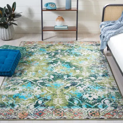 Safavieh Riviera Non-slip Machine Washable Area Rug, Green / Light Blue Bohemian Style Easy Care In Multi