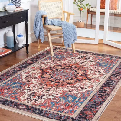 Safavieh Riviera Non-slip Machine Washable Area Rug, Ivory / Blue Traditional Style Easy Care In Multi