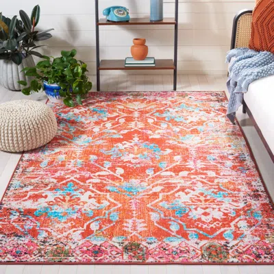 Safavieh Riviera Non-slip Machine Washable Area Rug, Orange / Light Blue Bohemian Style Easy Care In Multi