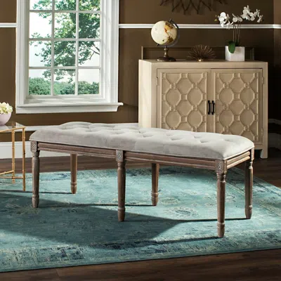 Safavieh Rocha 19''h French Brasserie Tufted Traditional Rustic Wood Bench In Neutral