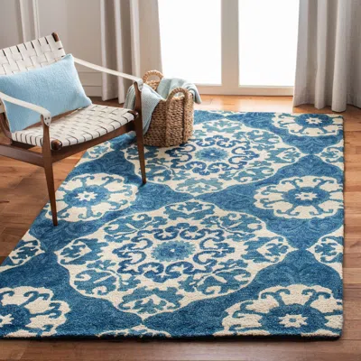 Safavieh Roslyn Hand Made Area Rug, Blue / Ivory Traditional Style Non-shedding