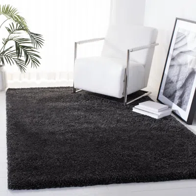 Safavieh Royal Shag Machine Made Area Rug, Charcoal Shag Flokati Style Easy Care In Black