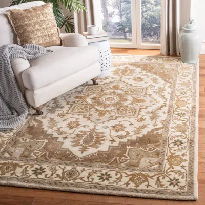 Safavieh Royalty Hand Made Area Rug, Beige / Sage Traditional Style Non-shedding In Brown