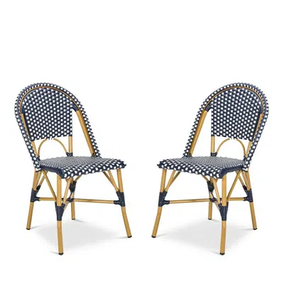 Safavieh Salcha Indoor-outdoor French Bistro Side Chair, Set Of Two In Navy/white/light Brown
