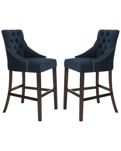 Safavieh Set Of 2 Eleni Tufted Bar Stools In Blue
