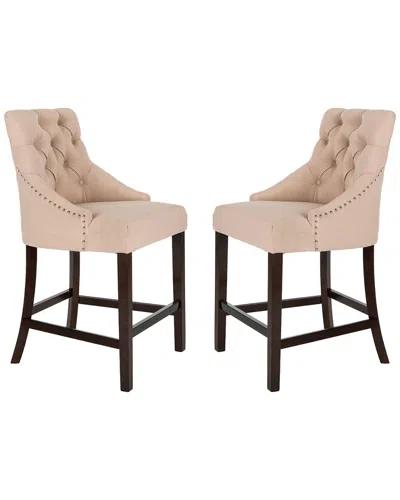 Safavieh Set Of 2 Eleni Tufted Counter Stools In Beige