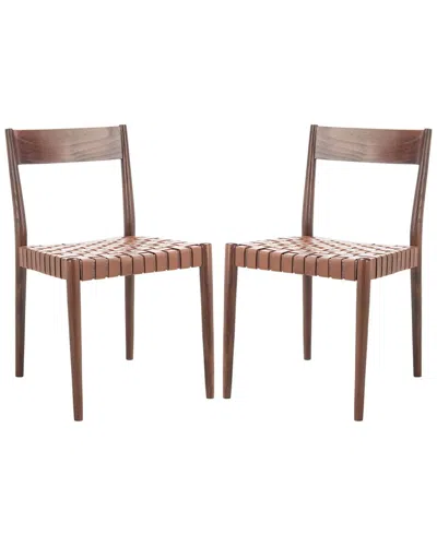 Safavieh Set Of 2 Eluned Leather Dining Chairs