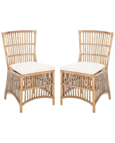 Safavieh Set Of 2 Erika Rattan Accent Chairs With Cushions In Brown