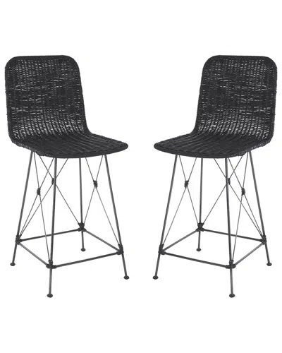 Safavieh Set Of 2 Minerva Weaved Counter Stools In Black