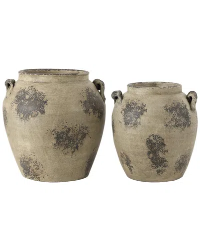 Safavieh Set Of 2 Rhodes Handcrafted Terracotta Vases In Grey