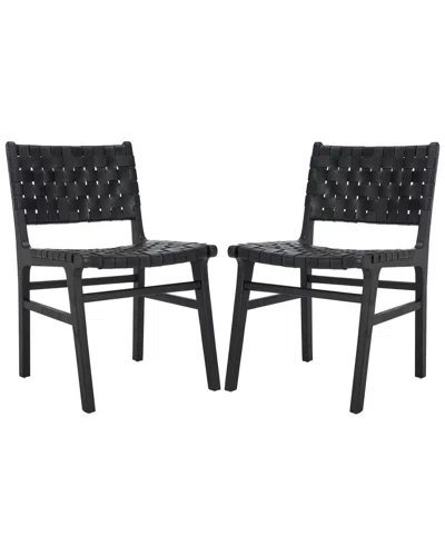Safavieh Set Of 2 Taika Leather Dining Chairs In Black