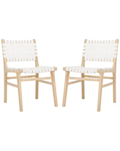 Safavieh Set Of 2 Taika Leather Dining Chairs In Neutral