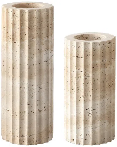 Safavieh Set Of 2 Teroi Travertine Vases