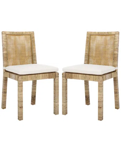 Safavieh Set Of 2 Tojo Cane Dining Chairs With Cushions In Brown