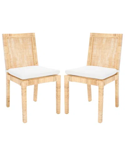 Safavieh Set Of 2 Tojo Cane Dining Chairs With Cushions In Neutral