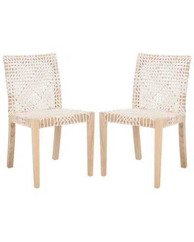 Safavieh Set Of 2 Tyria Leather Dining Chairs In Neutral