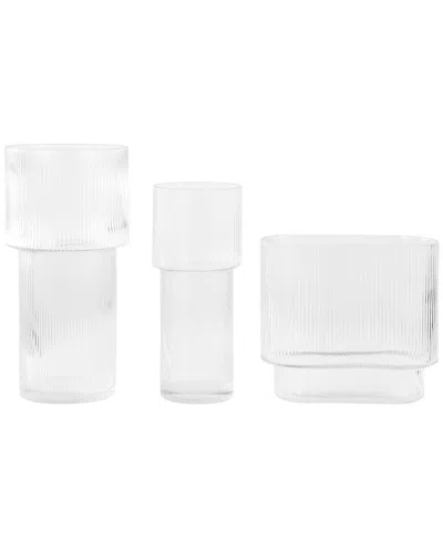 Safavieh Set Of 3 Ceva Fluted Glass Vases In Transparent