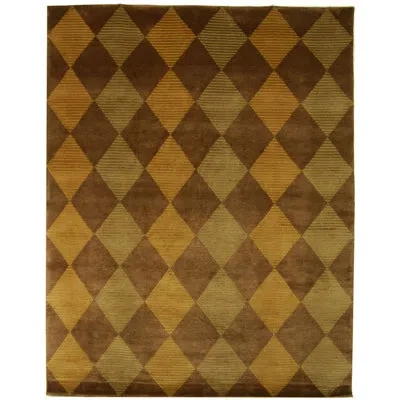 Safavieh Shag Hand Knotted Wool Pile Geometric Rug In Brown