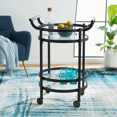 Safavieh Sienna Black 2 Tier Round Bar Cart In Matte Black