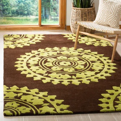 Safavieh Soho Hand Made Area Rug, Brown / Green Bohemian Style Non-shedding