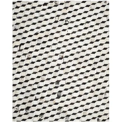 Safavieh Studio Leather Hand Wooven Leather Geometric Rug In Black And Gray