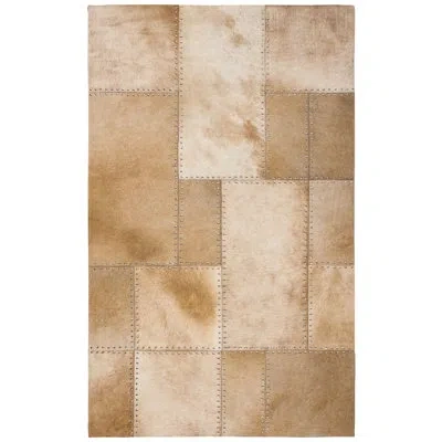 Safavieh Studio Leather Hand Woven Leather With Felt Geometric Rug In Beige