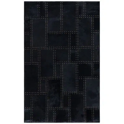 Safavieh Studio Leather Hand Woven Leather With Felt Geometric Rug In Black
