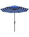 Safavieh Athens Inside Out Striped 9ft Crank Outdoor Auto Tilt Umbrella In Blue
