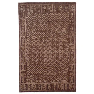 Safavieh Tibetan Hand Knotted Silk & Wool Pile Geometric Rug In Brown;yellow
