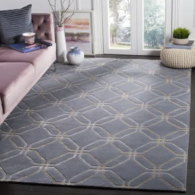 Safavieh Tibetan Hand Knotted Wool Geometric Rug In Gray