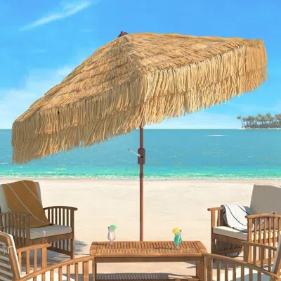 Safavieh Tiki 9ft Crank Umbrella In Brown