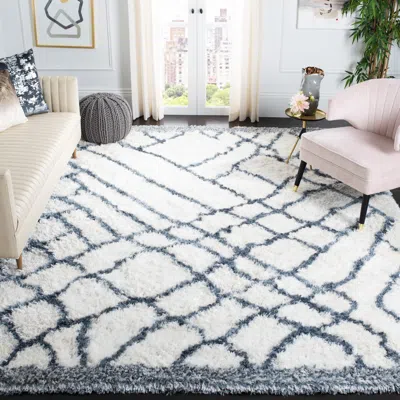 Safavieh Toronto Shag Hand Made Area Rug, Ivory / Blue Shag Flokati Style Non-shedding In Neutral