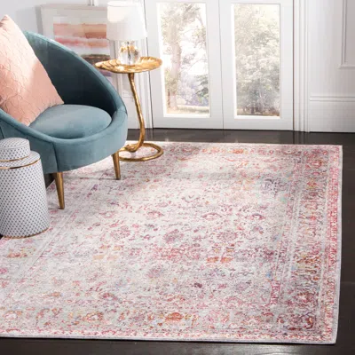 Safavieh Valencia Machine Made Area Rug, Grey / Red Traditional Style Easy Care In Pink