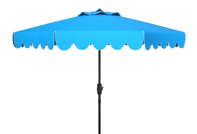Safavieh Venice Single Scallop 9ft Crank Outdoor Push Button Tilt Umbrella In Blue