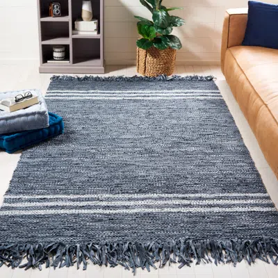 Safavieh Vintage Leather Hand Made Area Rug, Grey / Ivory Bohemian Style In Blue