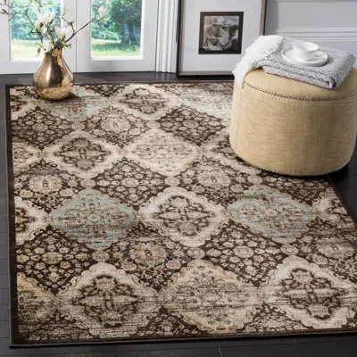 Safavieh Vintage Machine Made Area Rug, Black / Light Blue Traditional Style Easy Care In Brown