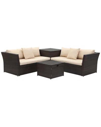 Safavieh Welch Outdoor Living Sectional Set With Storage In Brown