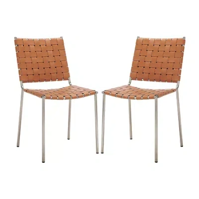 Safavieh Wesson Leather Basket Woven Dining Chair - Set Of 2 In Brown