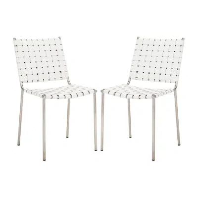 Safavieh Wesson Leather Basket Woven Dining Chair - Set Of 2 In White