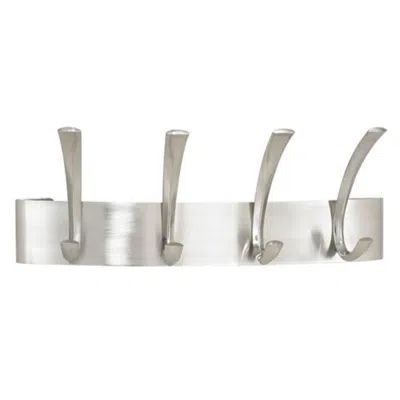 Safco Metal Coat Rack, Wall Rack, Four Hooks, Steel, 14.25w X 4.5d X 5.25h, Brushed Nickel In Metallic