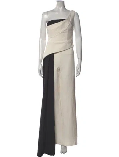 Pre-owned Saffiya Colorblock Pattern One-shoulder Jumpsuit In Neutral